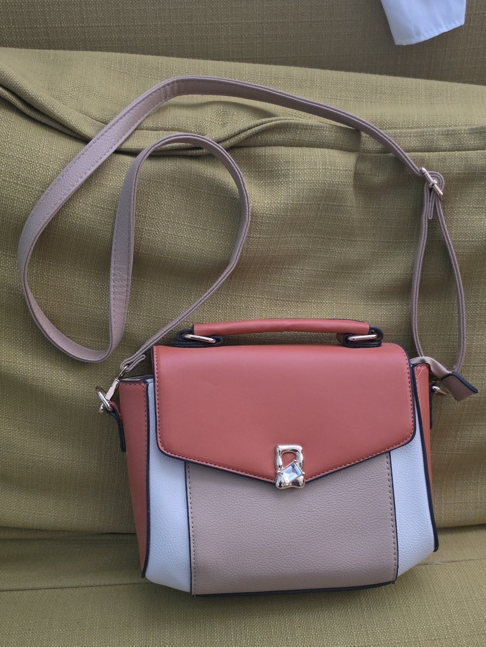 Colorblock Crossbody Bag in Terracotta and Taupe - Women Bags